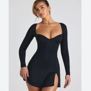 Oh Polly Devi Black Mini Dress Long Sleeve Sweetheart Size 10 LBD Club Party